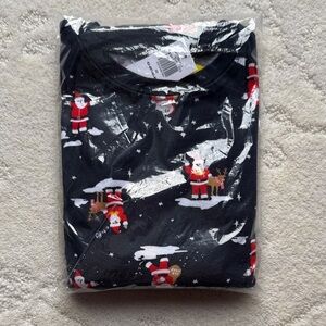 5T Festive Santa Print Navy Blue PJ Long Sleeve, Long Pant Set, NWT